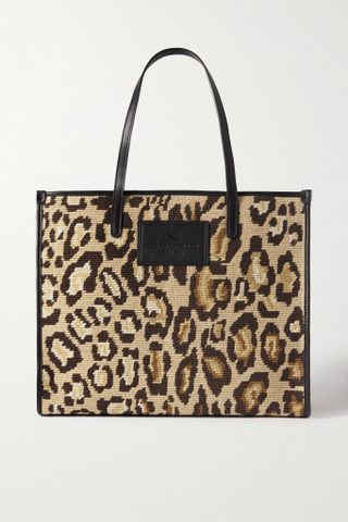 Etro + Animalier Medium Leather-Trimmed Leopard Cotton-Jacquard Tote