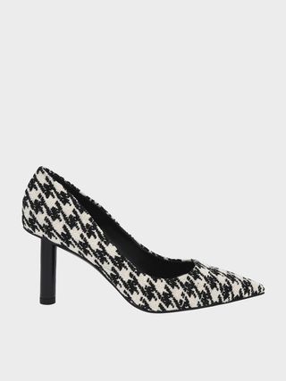 Charles & Keith + Multicoloured Houndstooth Print Cylindrical Heel Pumps