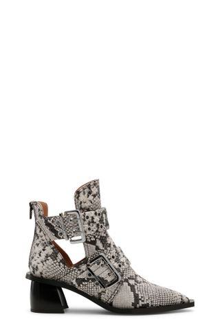Ganni + Snake Printed Chunky Buckle Open Cut Boots