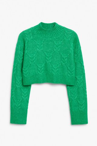 Monki + Green Cropped Cable Knit Sweater