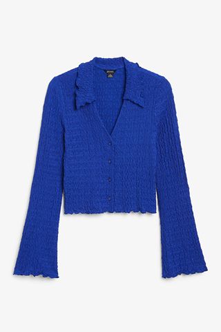 Monki + Electric Blue Textured Cropped Blouse