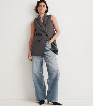 Madewell + Double-Breasted Oversized Vest Top in Easygoing Crepe