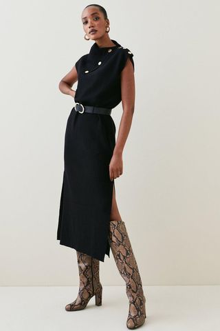 Karen Millen + Wool Blend Belted Midi Dress