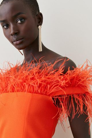 Karen Millen + Structured Crepe Feather Bardot Dress