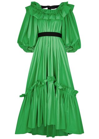 Roksanda + Zahara Green Ruffled Cotton-Poplin Dress