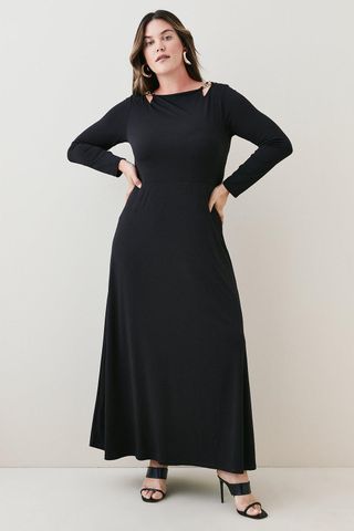 Karen Millen + Plus Size Cut Out Detail Jersey Maxi Dress