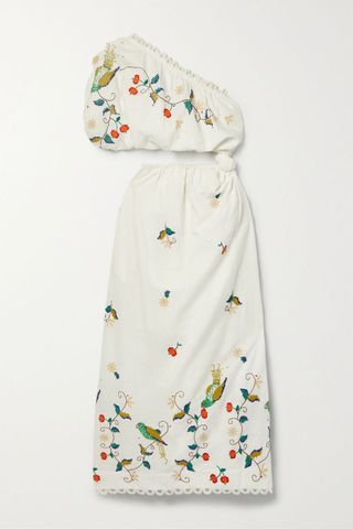 Farm Rio + Pitanga One-Sleeve Cutout Linen-Blend Voile Maxi Dress