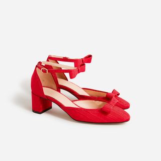 J.Crew + Millie Bow Ankle-Strap Heels in Moiré