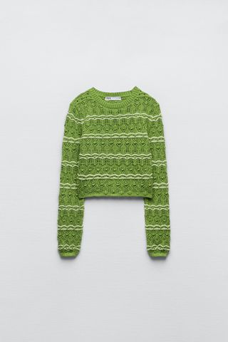 Zara + Textured Cropped Knit Sweater