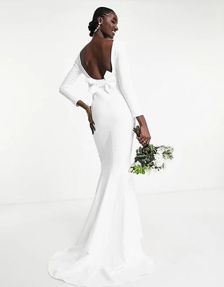 True Violet Bridal + Open Back Bow Maxi Dress in ivory