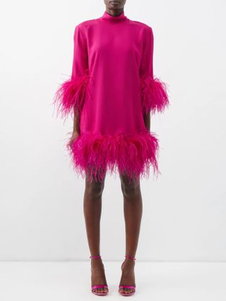 Taller Marmo + Gina Feather-Trim Crepe Mini Dress