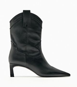 Zara + Leather Cowboy Heeled Ankle Boots
