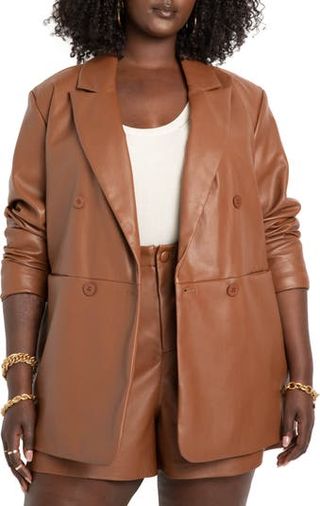 Eloquii + Faux Leather Double Breasted Blazer