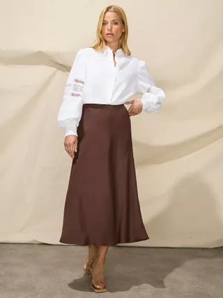 Ro & Zo + Plain Satin Bias Midi Skirt