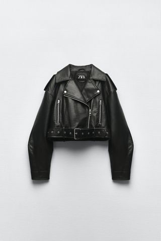 Zara + Leather-Effect Cropped Biker Jacket