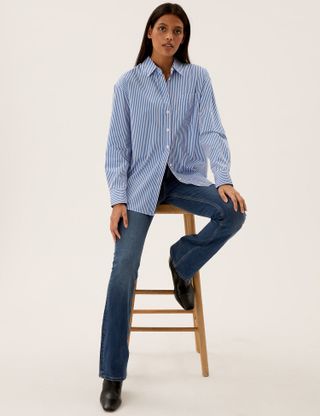 M&S Collection + Pure Cotton Striped Oversized Girlfriend Style Shirt