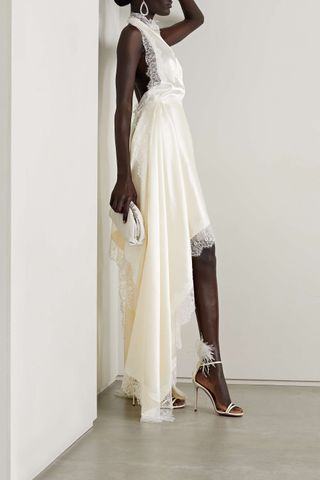 Danielle Frankel + Carrie Lace-Trimmed Wool and Silk-Blend Charmeuse Gown