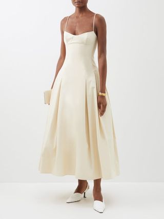 Khaite + Robyn Pleated Cotton-Twill Dress