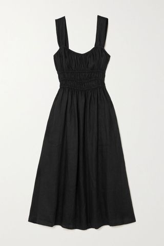 Faithfull the Brand + Emory Ruched Linen Midi-Dress