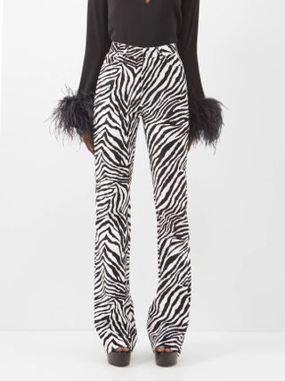 Alessandra Rich + Zebra-Print Cotton-Velvet Flared Trousers