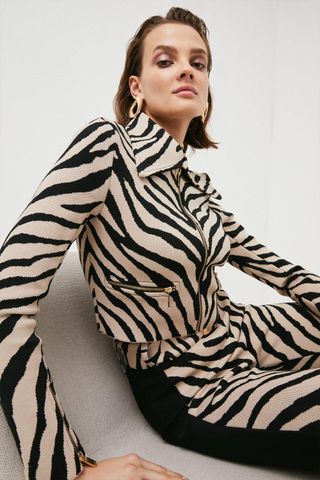 Karen Millen + Zebra Jacquard Bandage Knit Cropped Jacket