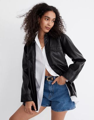 Madewell + Faux Leather Oversized Shirt-Jacket