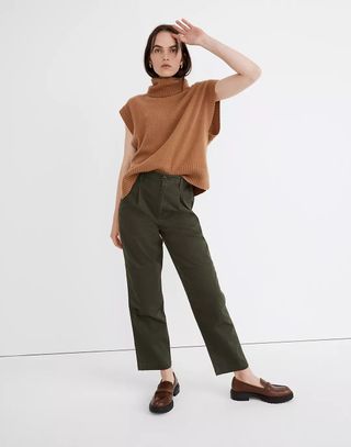 Madewell + The Perfect Vintage Straight Pants in Dark Forest Wash: Pleated Edition