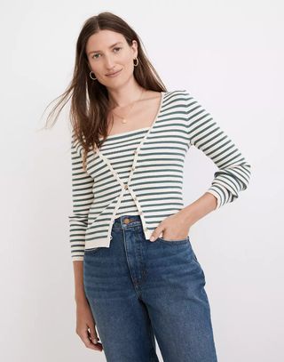 Madewell + Carmon Crop Cardigan Sweater in Stripe