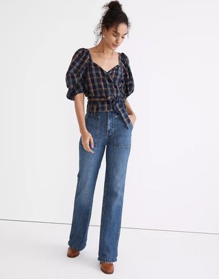 Madewell + 11-Inch High-Rise Flare Jeans in Whitethorn Wash: Workwear Edition
