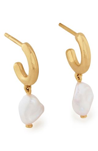 Monica Vinader + Nura Keshi Pearl Huggie Hoop Earrings