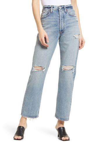 Agolde + '90s Distressed High Waist Straight Leg Organic Cotton Jeans