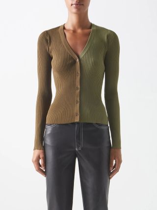Staud + Cargo Two-Tone Ribbed-Knit Jersey Cardigan