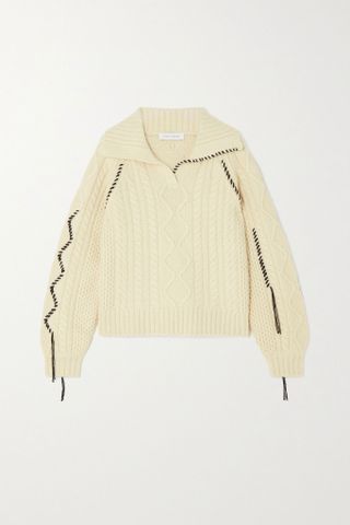 Ninety Percent + Eve Whipstitched Cable Knit Organic Cotton-Blend Sweater