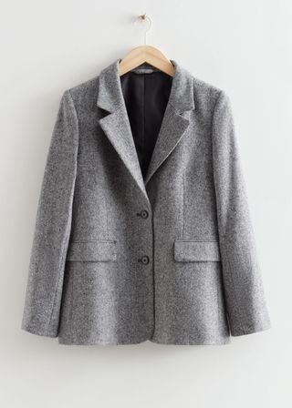 & Other Stories + Grey Fitted Checkered Blazer