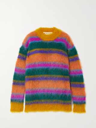 Marni + Striped Brushed Mohair-Blend Sweater