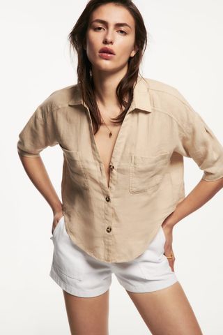 Zara + Short Sleeve Linen Shirt