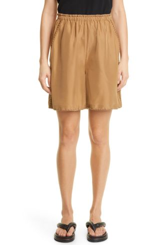 Totême + Embroidered Silk Shorts