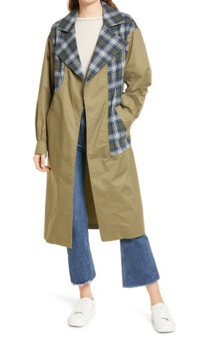 Treasure 
Bond + Mix Plaid Cotton Trench Coat