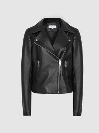 Reiss + Black Geo Leather Biker Jacket