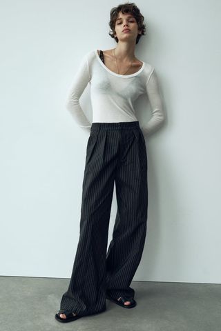 Zara + Full Length Pinstripe Pants