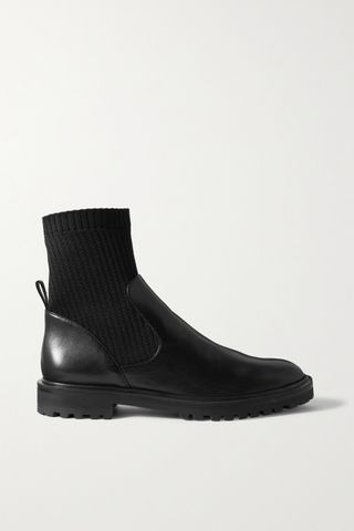Porte & Paire + Leather and Ribbed-Knit Ankle Boots