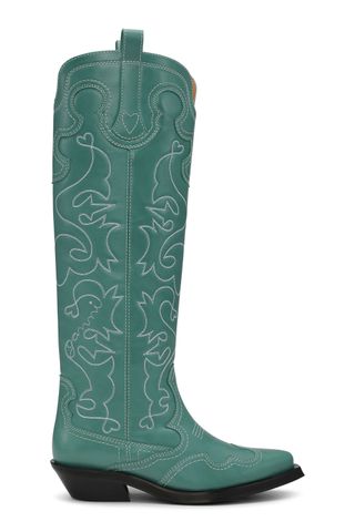 Ganni + Green Knee High Embroidered Western Boots