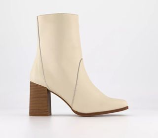 Office + Amala Heeled Square Toe Ankle Boots Off White Leather