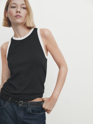 Massimo Dutti + Sleeveless Contrast T-Shirt
