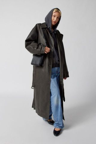 Urban Outfitters + Uo Lbd Cracked Faux Leather Oversized Trench Coat