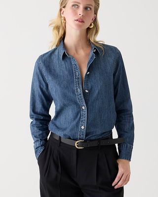 J. Crew + Slim-Fit Chambray Shirt with Jewel Buttons