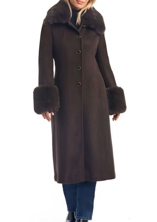 Vince Camuto + Wool Blend Coat With Removable Faux Fur Collar and Cuffs