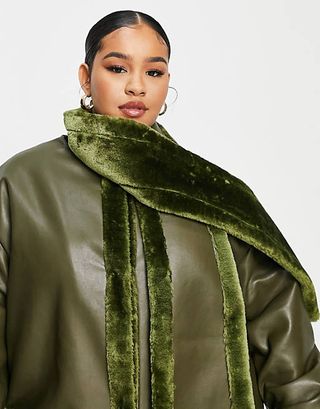 Asos Design + Faux Shearling Oversized Coat and Detachable Scarf