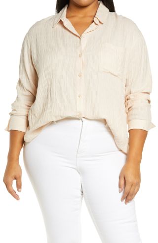 Treasure 
Bond + Breezy Boyfriend High-Low Button-Down Shirt