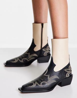 Topshop + Ariel Premium Leather Stitched Western Boot